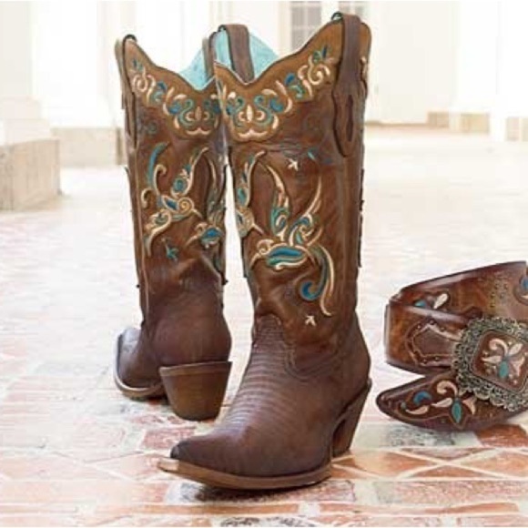 RARE Corral lizard brown and turquoise cowgirl boots - Picture 1 of 10